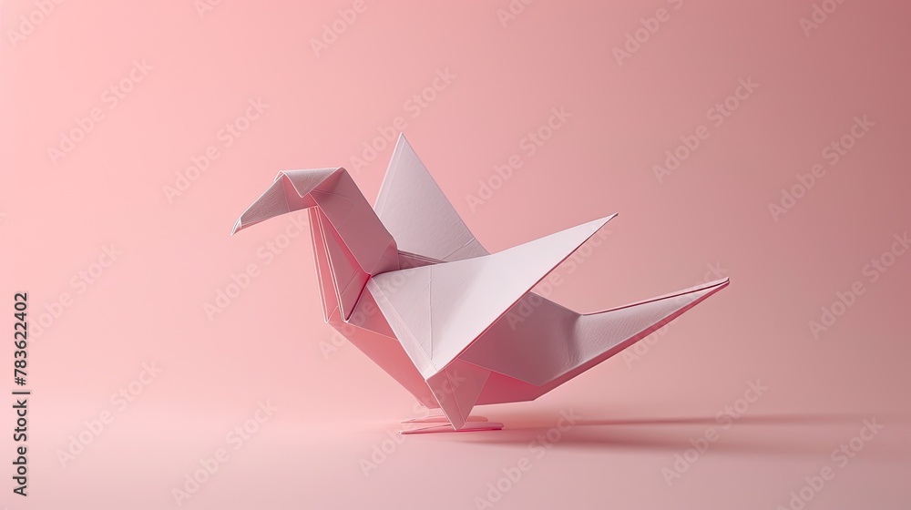 Simple origami bird set against a pastel backdrop Simple origami bird set against a pastel backdrop