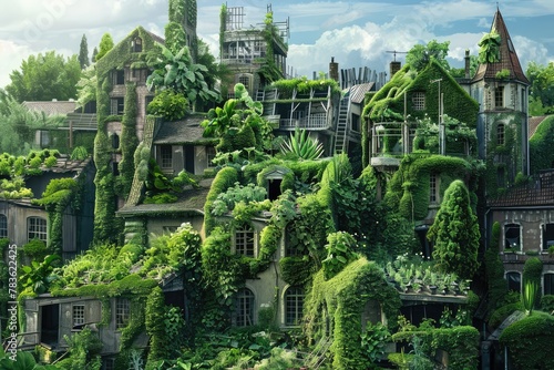 Overgrown post-apocalyptic city reclaimed by nature © 220 AI Studio
