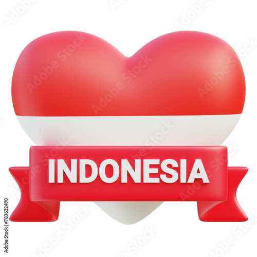 3d Love Indonesia Heart Emblem