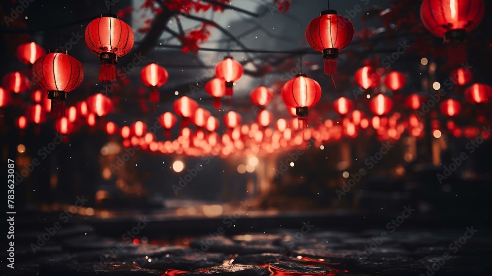Naklejka premium Lanterns in the streets. Chinese New Year concept. 
