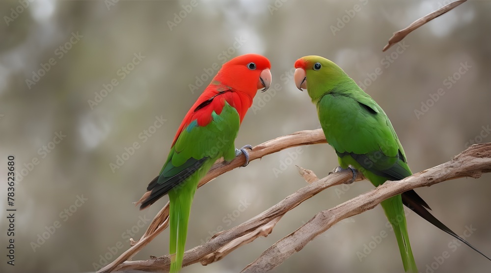 Male King Parrot feeding on Hop Bush. generative.ai