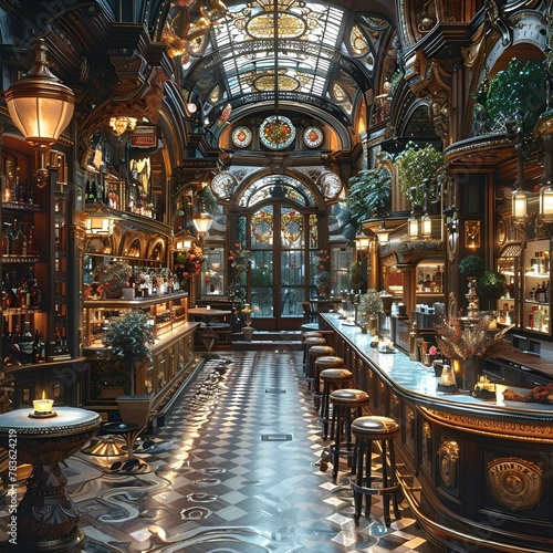 AI generated illustration of an Opulent Victorian-style bar with intricate decor © Wirestock