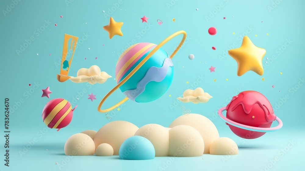 Retro-inspired 3d objects floating in space 3d style isolated flying objects memphis style 3d render AI generated illustration Retro-inspired 3d objects floating in space 3d style isolated flying objects memphis style 3d render AI generated illustration