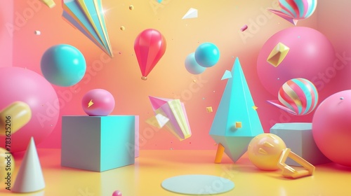 Sale background featuring flying objects 3d style isolated flying objects memphis style 3d render AI generated illustration