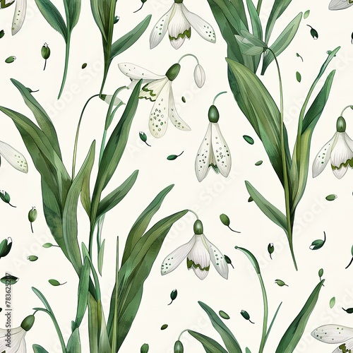 Seamless pattern  watercolor snowdrops  light and hopeful signs of spring. Seamless pattern  Fabric Pattern  Tumbler Wrap  Mug Wrap.