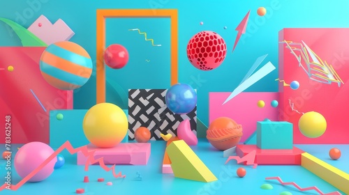 Sale background with abstract flying objects 3d style isolated flying objects memphis style 3d render AI generated illustration