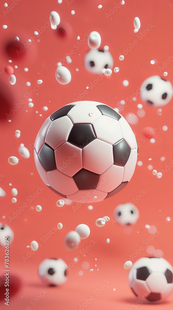 Fototapeta premium Soccer ball flying through the air 3d style isolated flying objects memphis style 3d render AI generated illustration