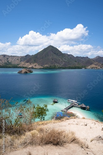 Aerial view of rocky hill and the sea in Komodo national park Indonesia