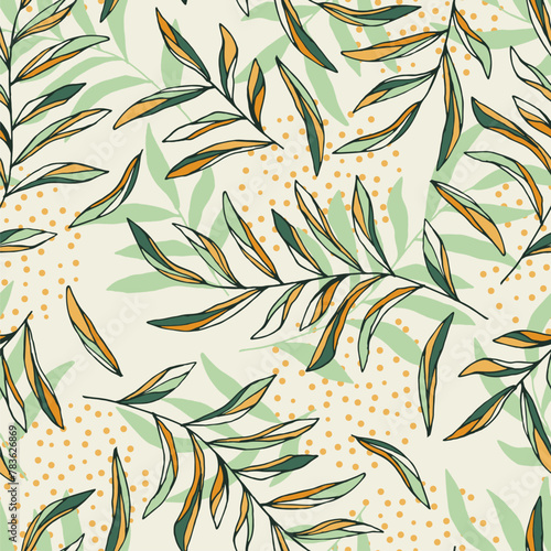 Seamless pattern with green leaves sketch. For wrapping paper. Ideal for wallpaper, surface textures, textiles.
