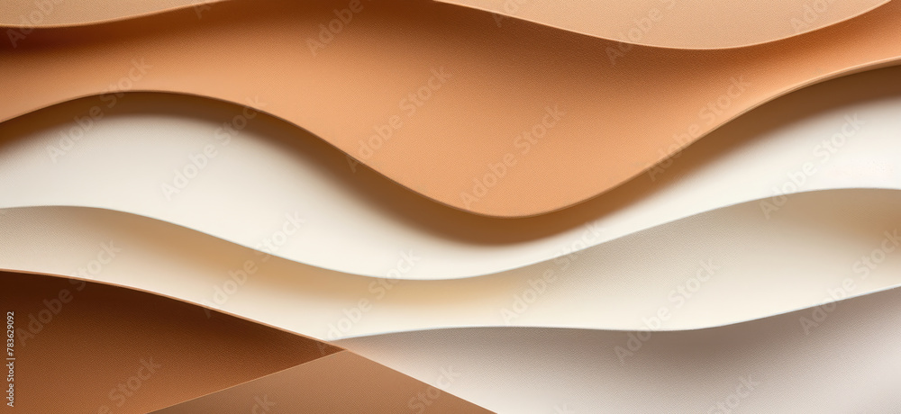 Flowing beige and brown curves overlap, creating a soft, abstract wave pattern with a 3D paper cut-out effect. Flowing beige and brown curves overlap, creating a soft, abstract wave pattern with a 3D paper cut-out effect.