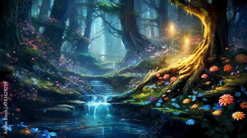 the fairy forest wallpaper mural is shown in this view © Wirestock