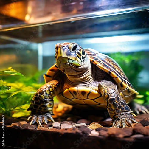 Confined Companion: Turtle Enclosed in Aquarium at Pet Shop
 photo
