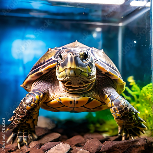 Pet Shop Turtle: Small Turtle Displayed in Captivity photo