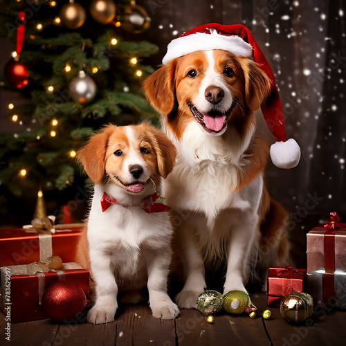 Festive Fur Friends: Jack Russell Terrier and Nova Scotia Duck Tolling Retriever Celebrate Christmas and New Year