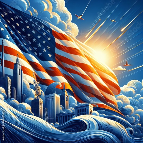 USA independency day banner, flag, celebration photo