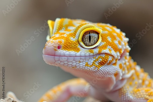 AI generated illustration of a yellow gecko perched on a rock