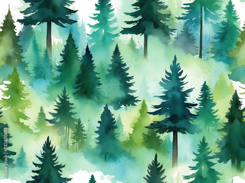 natural forest landscape  watercolor drawing
