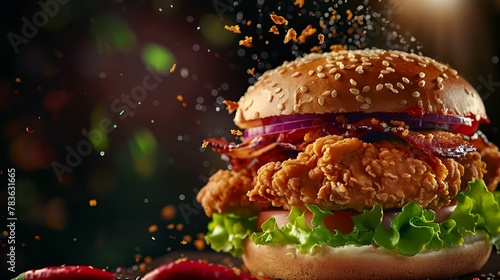 AI generated illustration of crispy fried chicken sandwich with fresh lettuce