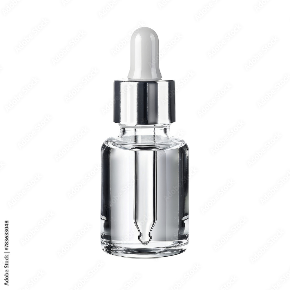 Empty Transparent Glass Dropper Bottle for Skincare, Highlighting the Concept of Beauty and Health Product Packaging. Empty Transparent Glass Dropper Bottle for Skincare, Highlighting the Concept of Beauty and Health Product Packaging.