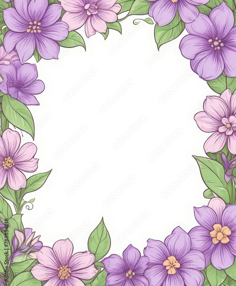 Embrace elegance with our artistic purple floral frame drawing. Customize the area with your content, creating a regal backdrop