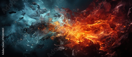 abstract scene with fire and smoke on black background
