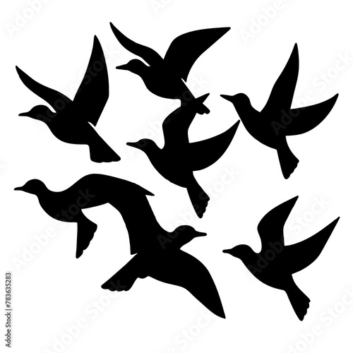 A flock of flying birds vector illustration. A Flock flying Birds Silhouette collection 