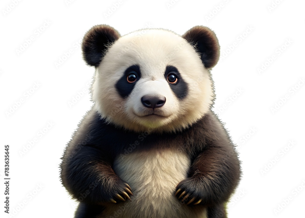 AI generated illustration of a panda bear posing against a white background