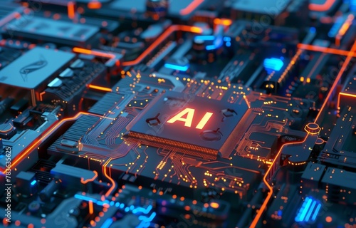 circuit board with artificial technology illuminated on top of it, showing the ai processor