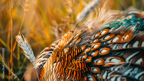 A detailed picture of a pheasants feathers