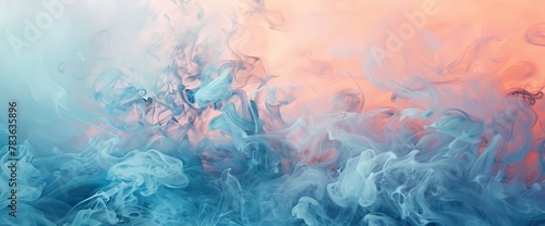 Indigo clouds of smoke dancing in ethereal patterns against a backdrop of soft peach and coral.
