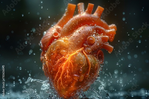 AI generated illustration of a human heart splashes into water on a rainy day © Wirestock