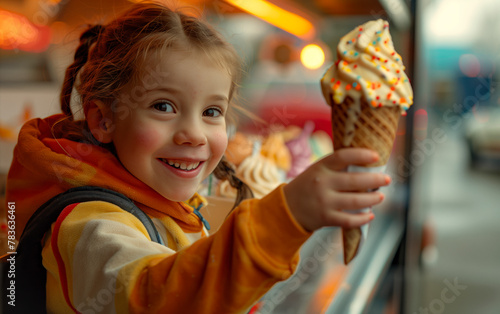 AI-generated illustration of a young girl enjoying an ice cream cone