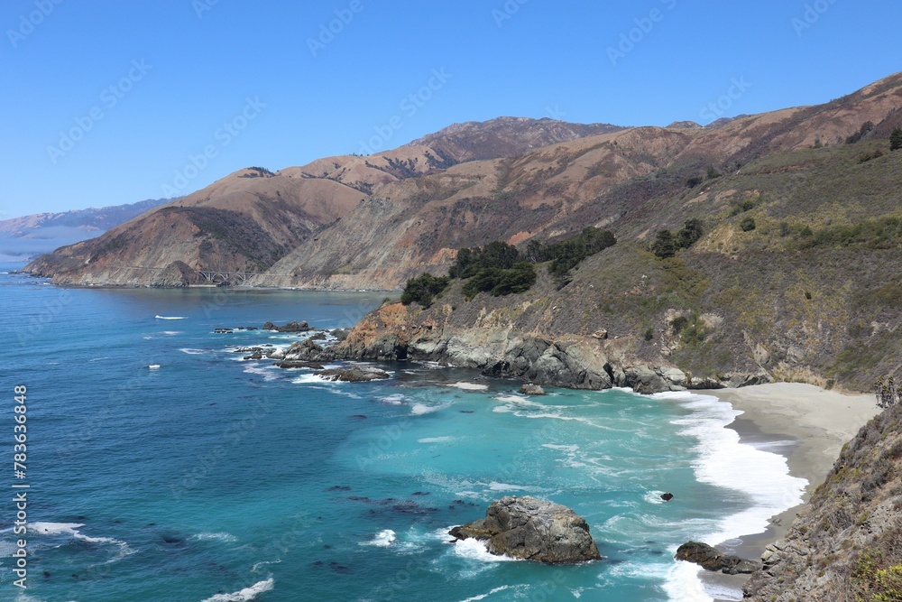 Scenic view of the coastline and the Pacific Ocean in Big Sur, California, United States
