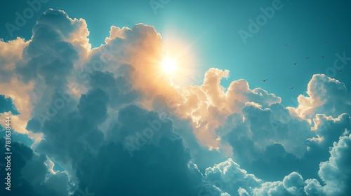 AI generated illustration of sun emerging from behind a cloud in the sky photo