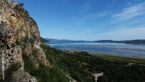 Bird's eye view of Banak fort on a green hill in Lakselv, Porsanger, Finnmark, Norway photo