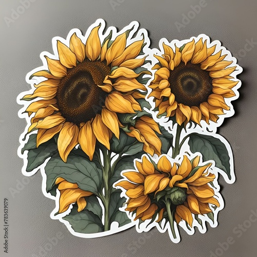 two stickers of sunflowers sitting on top of each other photo