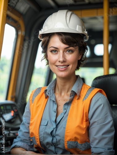 Beautiful woman excavator worker