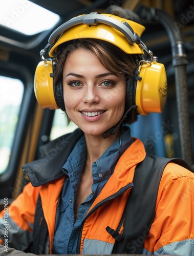 Beautiful woman excavator worker