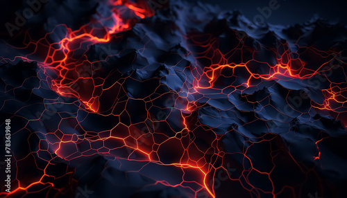 A black and red lava field with a mountain in the background photo