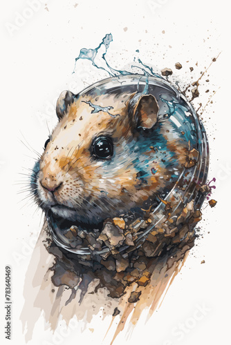 Hamster Design In Watercolor Style. Pet Animal In Nature.