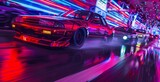 Time attack cars in a neon-infused environment   AI generated illustration