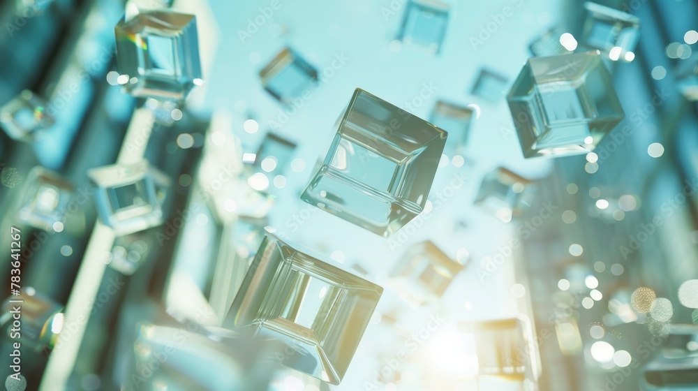 Transparent cubes bobbing in the air AI generated illustration Transparent cubes bobbing in the air AI generated illustration