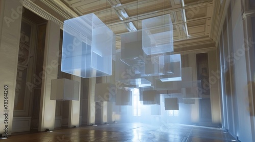 Transparent cubes suspended in a weightless space   AI generated illustration