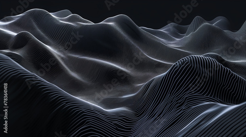 Energy Waves Deep Dream Pattern Abstract Black Background. Mindfulness, Consciousness, Electronic Music, Neural Networks, AI Concept. Future Technology, Materials. Reality, Modern Etherial Cyber Vibe