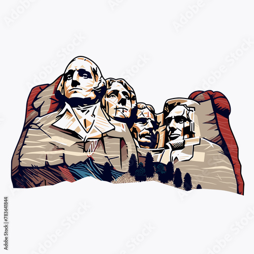 Mount Rushmore. Mount Rushmore hand-drawn comic illustration. Vector doodle style cartoon illustration