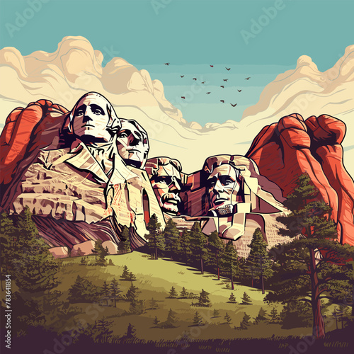 Mount Rushmore. Mount Rushmore hand-drawn comic illustration. Vector doodle style cartoon illustration