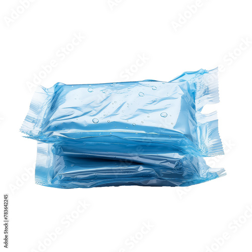 A blue plastic bag with a white background