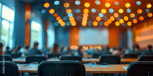 A defocused image capturing the atmosphere of a seminar room with people attending lectures and educational sessions