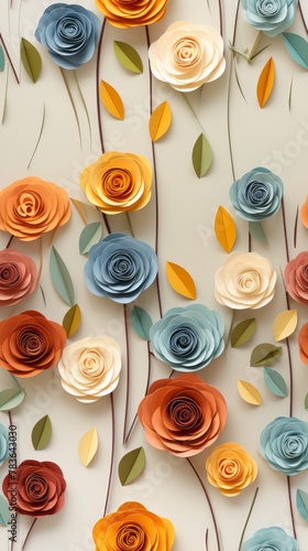 paper flowers made to look like flowers and leaves on a wall