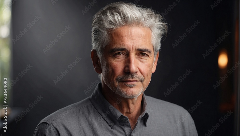 AI-generated illustration of a mature man with gray hair making eye contact with the camera